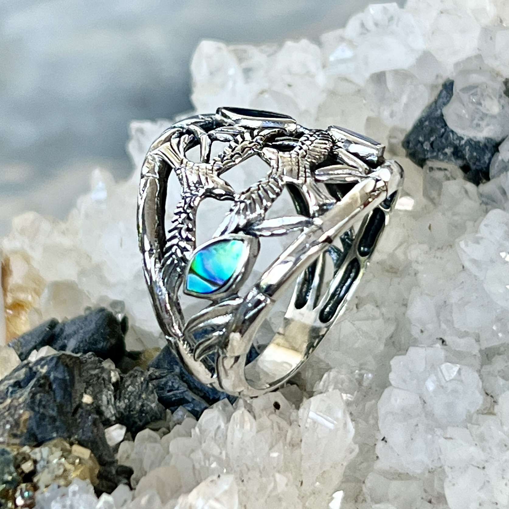 (HANDMADE 925 BALI STERLING SILVER BIRD RINGS WITH ABALONE SHELL)